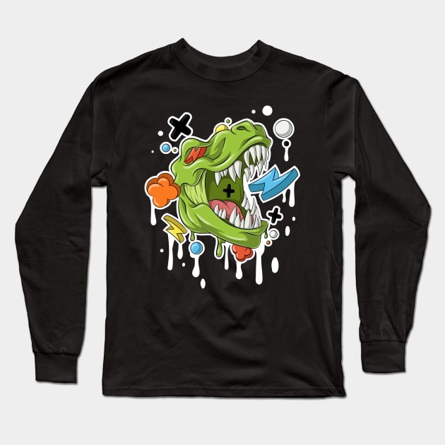 Graffiti Dinosaur Drip Long Sleeve T-Shirt by GCS Designs